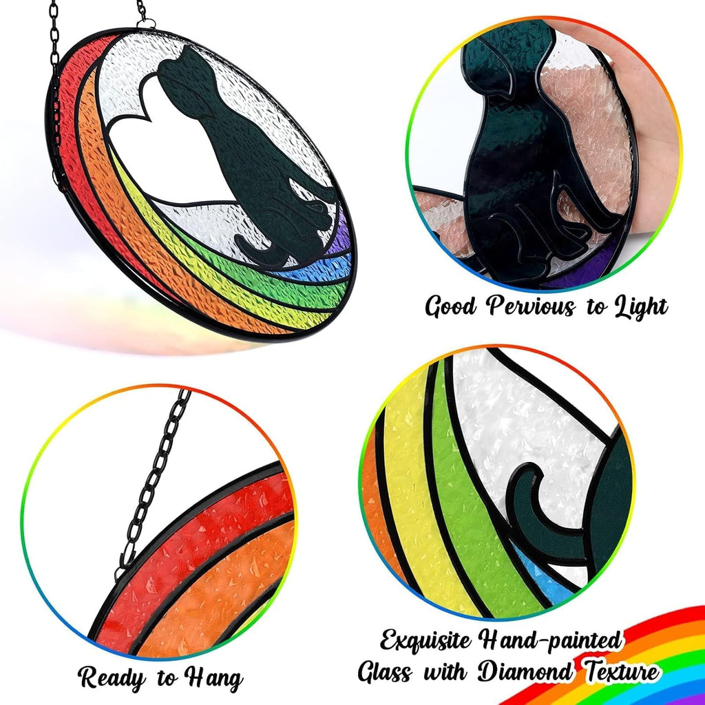 Dog Memorial Gifts for Loss of Dog Stained Glass Window Hanging Rainbow Bridge Sun Catcher Sympathy Gift for Dog Lovers Pet Loss Present Double Side Glass Panel Decor - view 4