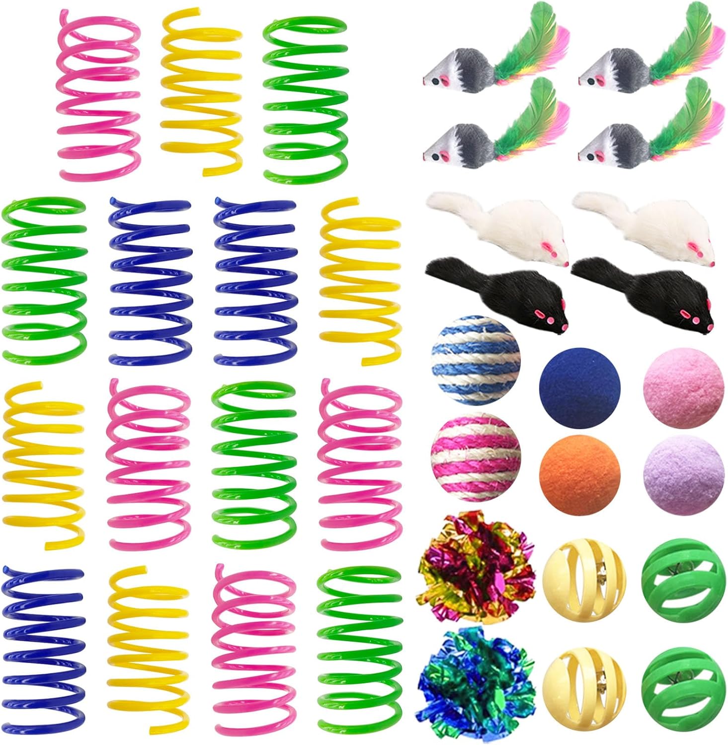 Cat Toys for Indoor Cats, 35 Packs Interactive Cat Toys Set for Kitten | Cat Toy Set with Colorful Spring, Mouse & Bell Ball, Variety Pack for Bored Kittens & Adults Self Play, Cat Toy Bulk