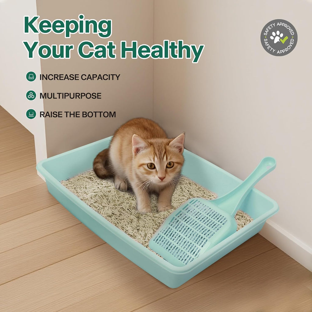 Small Cat Litter Box,14.3 x 10.6 x 2.5 Kitten Litter Box Starter Kit,Low Entry Baby Kitten Training Litter Box with Scoop,Bowls,Cat Mouse Toy and Ball Toy,First Catty Owner Essentials (Green) - view 3