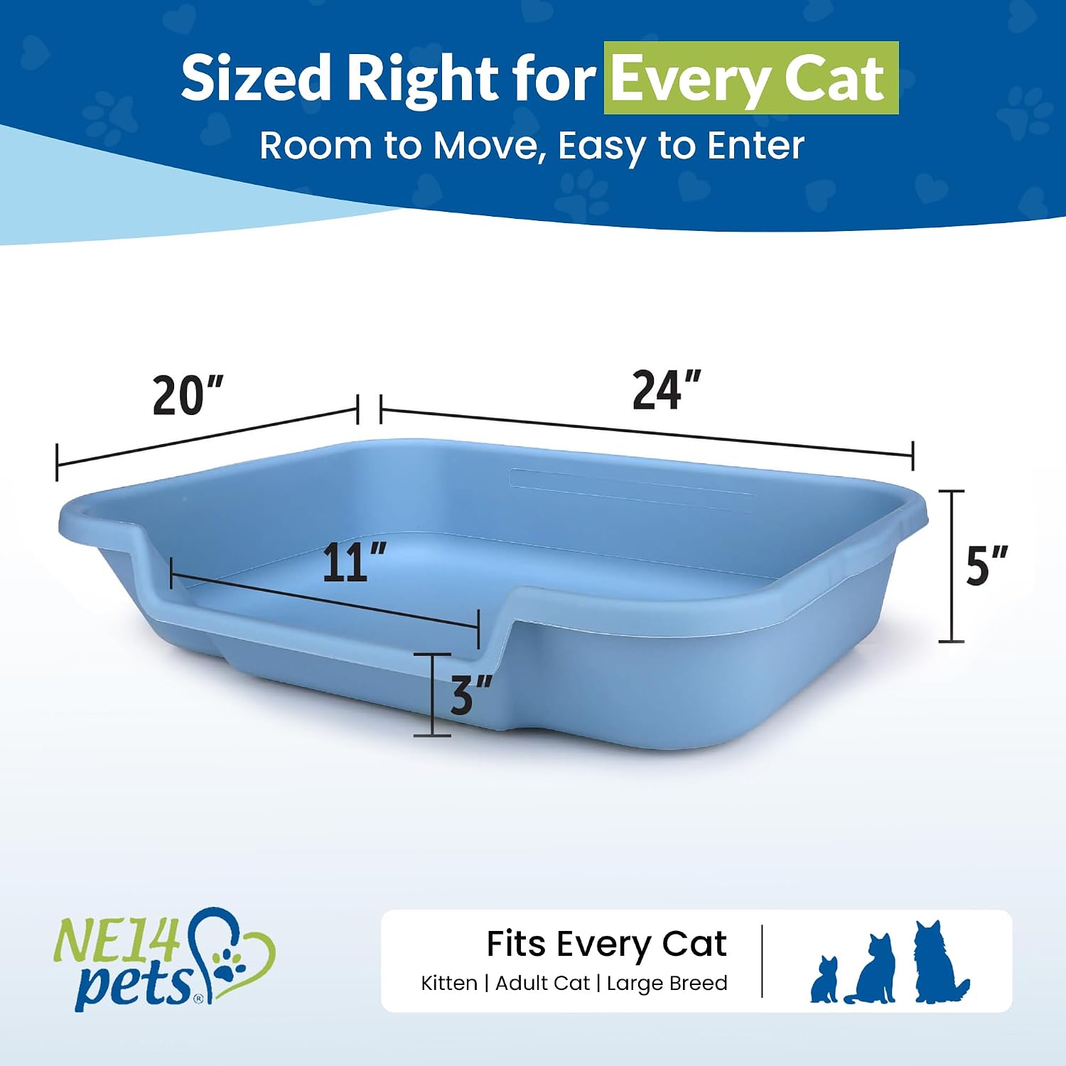 Senior cat litter box, large litter pan, little boy blue | open top low entrance kitty litter box, lightweight low entry litters box, durable design for easy cleaning, made in USA - view 6