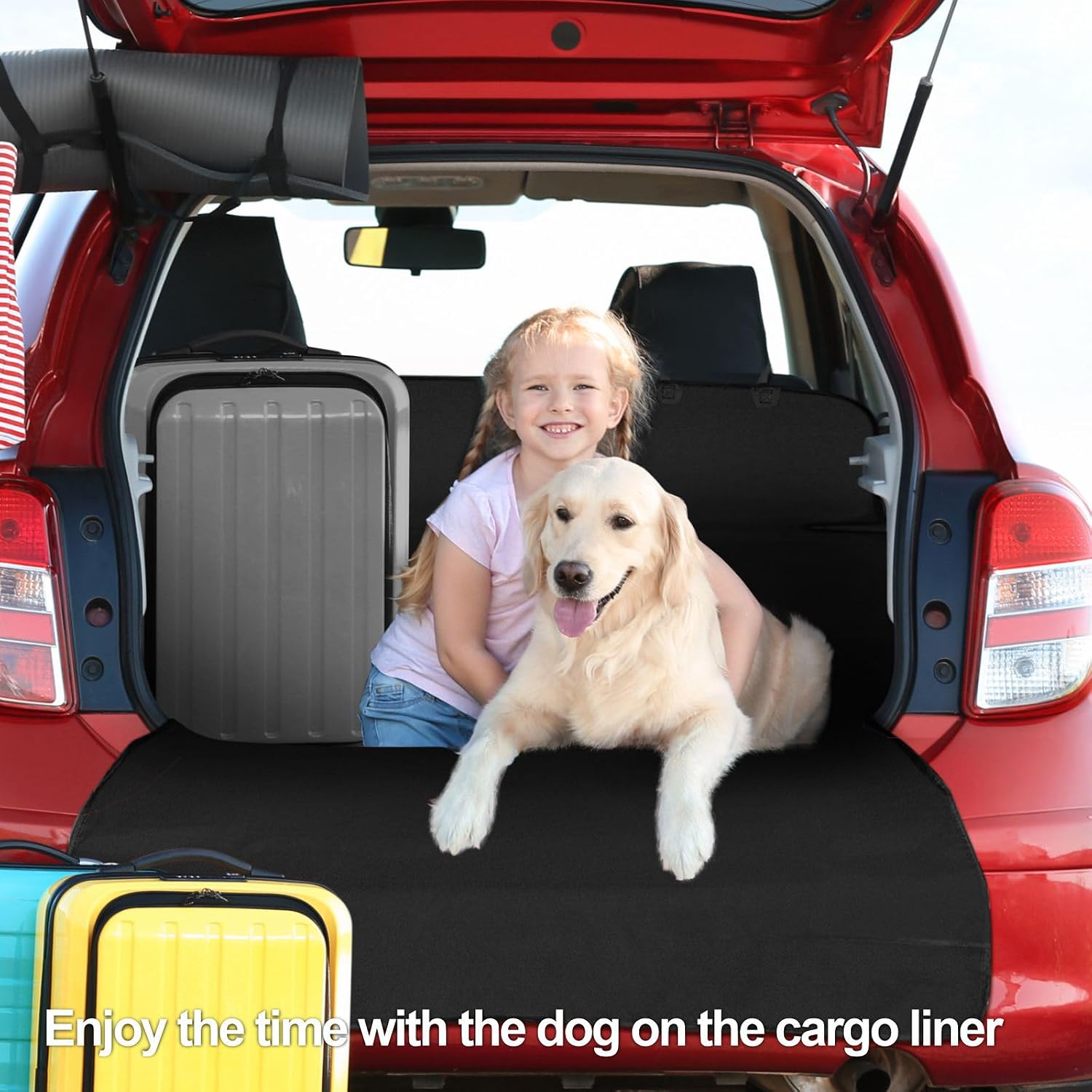 SUV Cargo Liner for Dogs - 55 x 90 Inches Cargo Cover, Black | Water Resistant, Bumper Flap, Low-Profile Padded Car Trunk Dog Cover Prevents Scratches Pet Hair Mud Dirt for SUV Road Trips - view 5