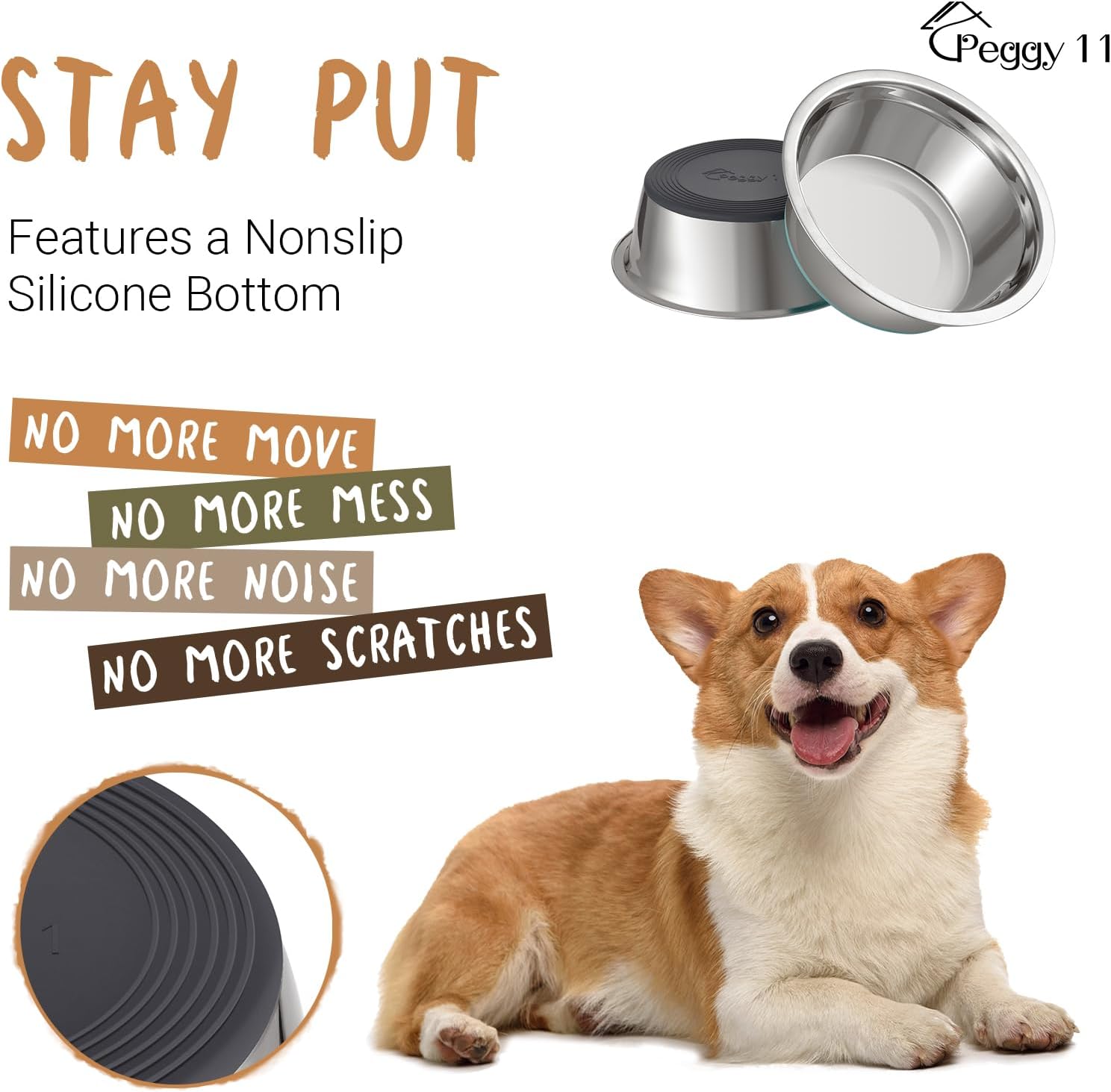 Deep stainless steel anti-slip dog bowls - 2-pack, 3 cups - view 3