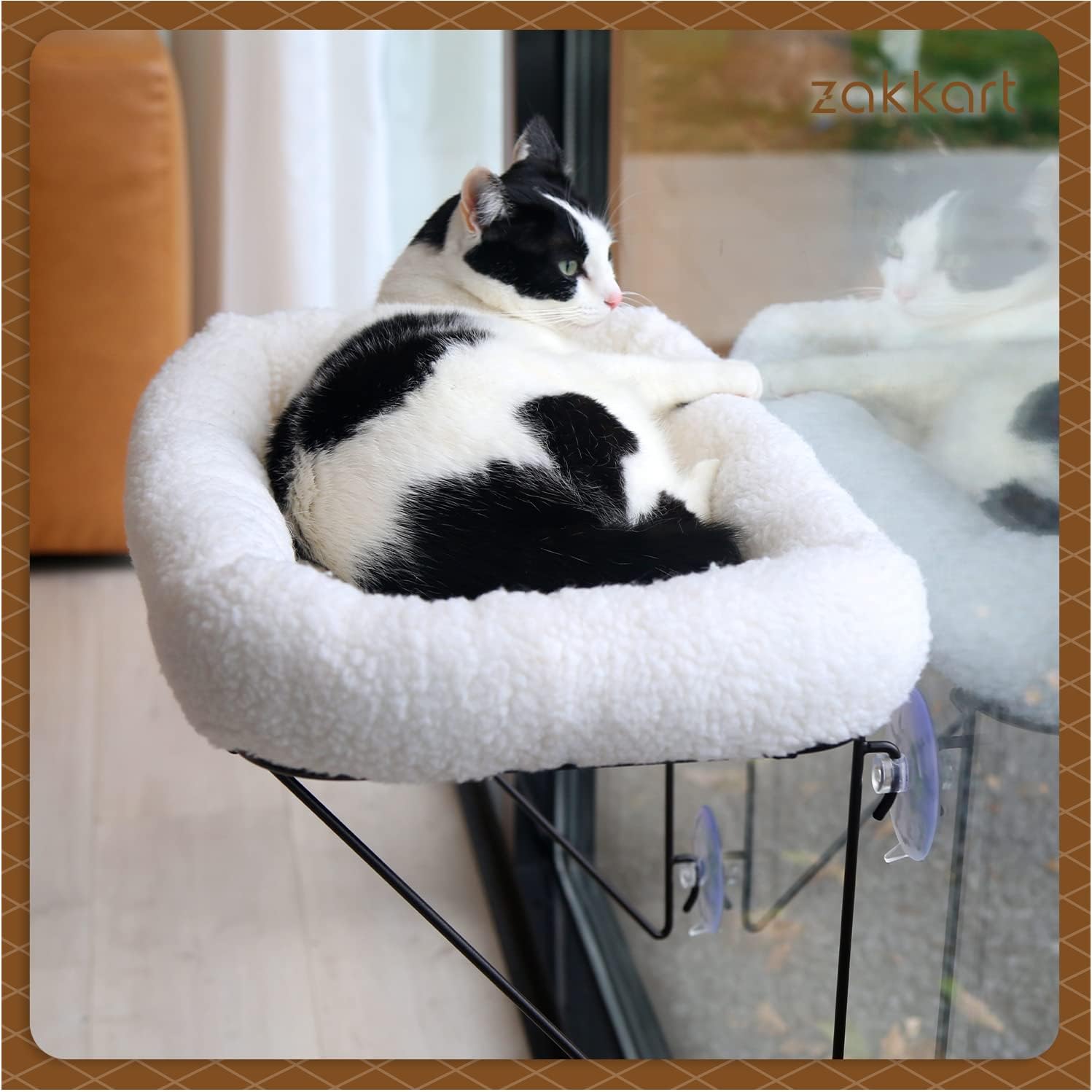 Cat Window Perch - 100% Metal Supported from Below - Comes with Warm Spacious Pet Bed - Cat Window Hammock for Large Cats & Kittens - for Sunbathing, Napping & Overlooking (White) - view 2