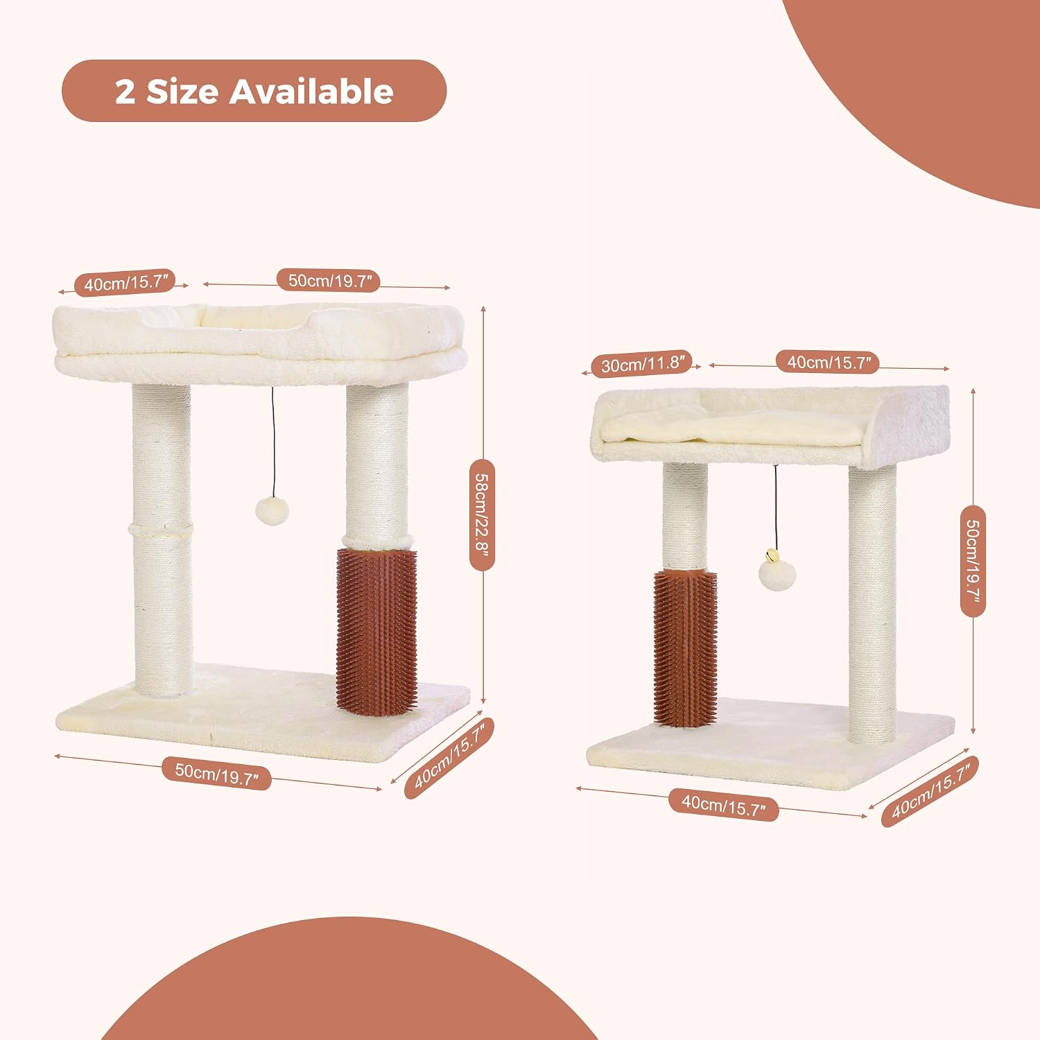 Cat tree tower for large cats cat scratching post with bed 20x16" | small cat tree with thick scratching post 4.5" dia, large raised bed 20x16", self groomer, toy ball for indoor & large cats - view 2