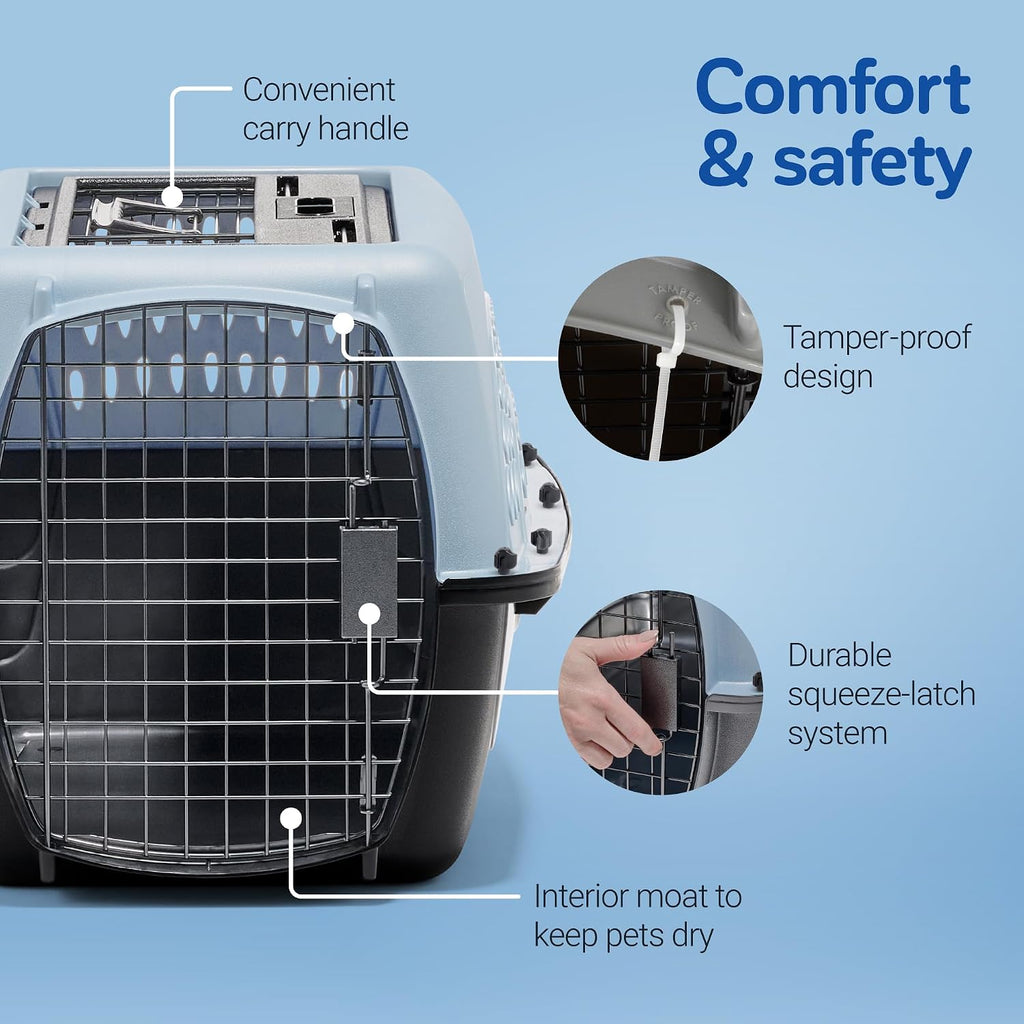 Dog Crates for Small Dogs & Cat Carriers, Two-Door Plastic Pet Kennel, Top & Front Loading, Made in USA, 24", Blue | Plastic pet kennel made in USA, for small pups and kittens, dual entry design, great for travel and vet trips, easy access - view 5