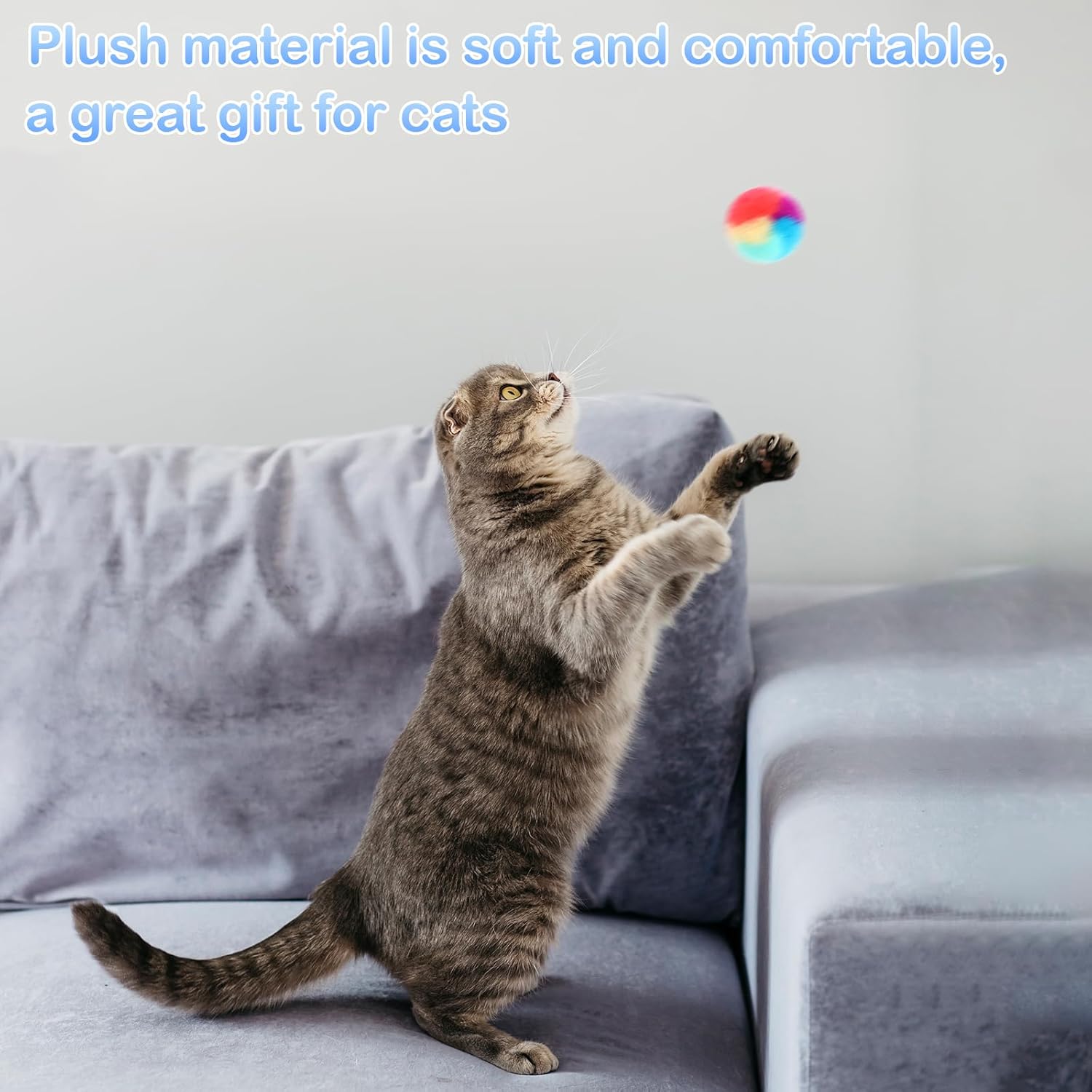 30 Pcs Soft Plush Cat Ball 1.2-inch Rainbow Cat Toy Balls Fuzzy Kitty Balls Kitten Puff Balls Colorful Cat Pom Pom Balls for Cat Kitten Pet Playing Exercising - view 4