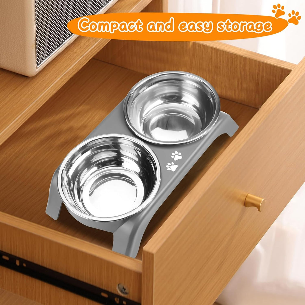 Elevated dog bowls for small dogs, 3" high raised dog bowl stand with dual 5" stainless steel bowls non-slip pet feeder for puppy and cats, dishwasher safe, grey - view 7