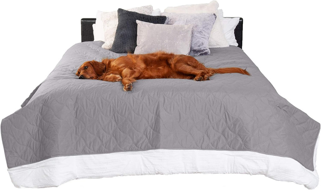 Waterproof & Non-Slip Full Size Mattress Cover Protector for Dogs & Cats, Washable, For Beds, Couches, & Car Seats - Quilted Twill Blanket Mattress Cover - Gray, Medium/Full Size