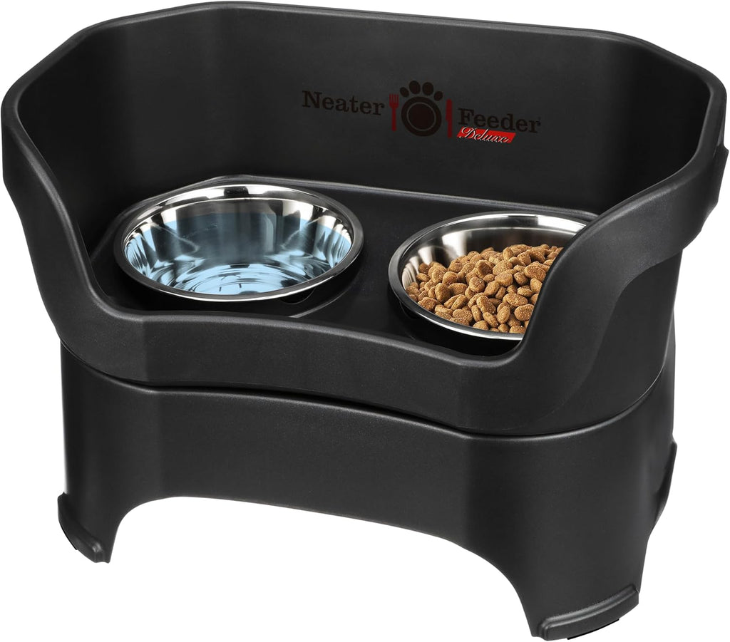 Neater Feeder Deluxe Mess Proof Dog Bowls Elevated for Large Dogs Over 40 lbs, Made in USA, No Spill Raised Dog Food Bowl Stand Feeding Station, Food and Water Bowl Set, Black