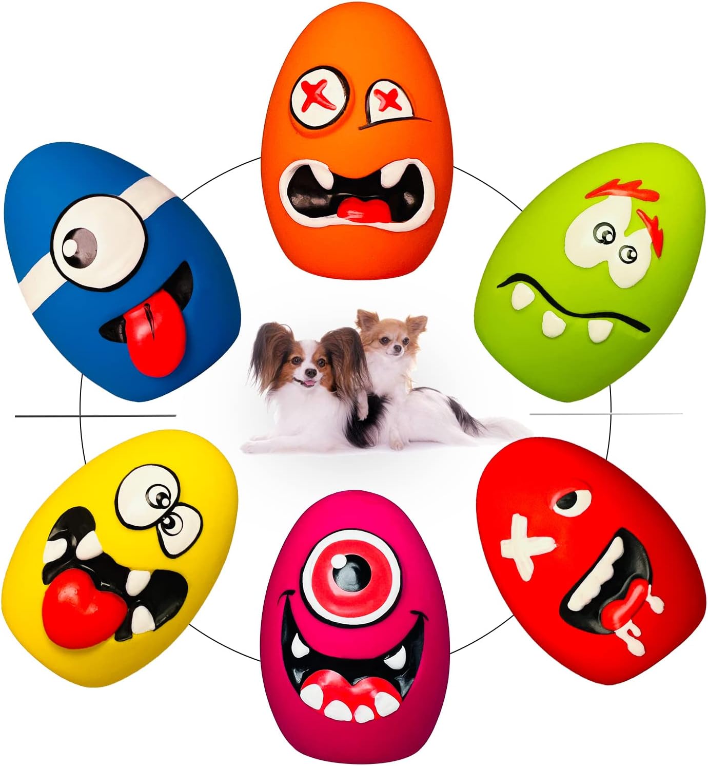 Latex Squeaky Dog Toys for Small Dogs, Mini Breed, 1.73" Egg Ball | 1.73"x1.73"x2.4", 6pcs Egg Puppy Small Squeak Balls, Pet Interactive Fetch Toys Balls with Squeaker Indoor & Outdoor Play