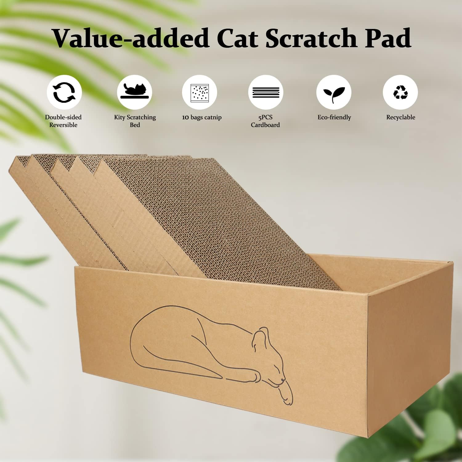 5 packs in 1 cat scratch pad with box for indoor cats, larger-sized durable recyclable and reversible cardboard cat scratching pad for rest and play - view 3
