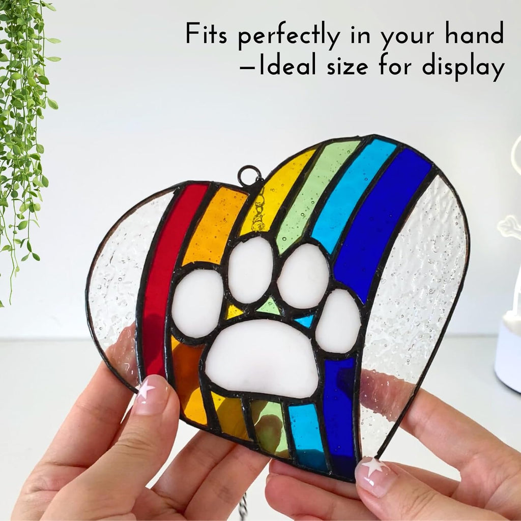 LASTINGTAILS Stained Glass Rainbow Bridge Dog Memorial Gifts, Heart Paw Print Suncatcher, Pet Remembrance for Pet Lovers - view 3