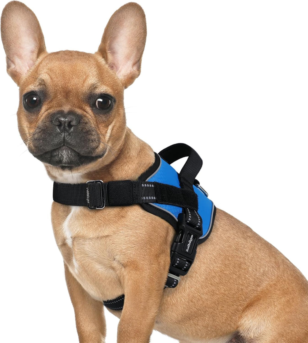 Dog Harness for Small, Easy On Pet Vest with One Buckle, No Pull Adjustable Service Harness with D-Ring & Handle, Reflective for Safety Walking, Training, Blue, S