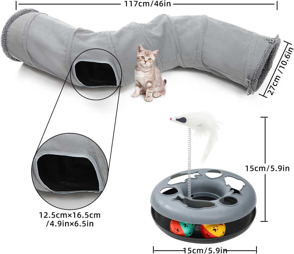 Pet Cat Tunnel Tube Cat Toys 2 Way Collapsible, Tunnels for Indoor Cats,S-Shaped Play Tube with Peephole and Hanging Ball,10.5" Maze Cats House for Puppies, Rabbits, Kitty, Kitten,Ferrets - view 2