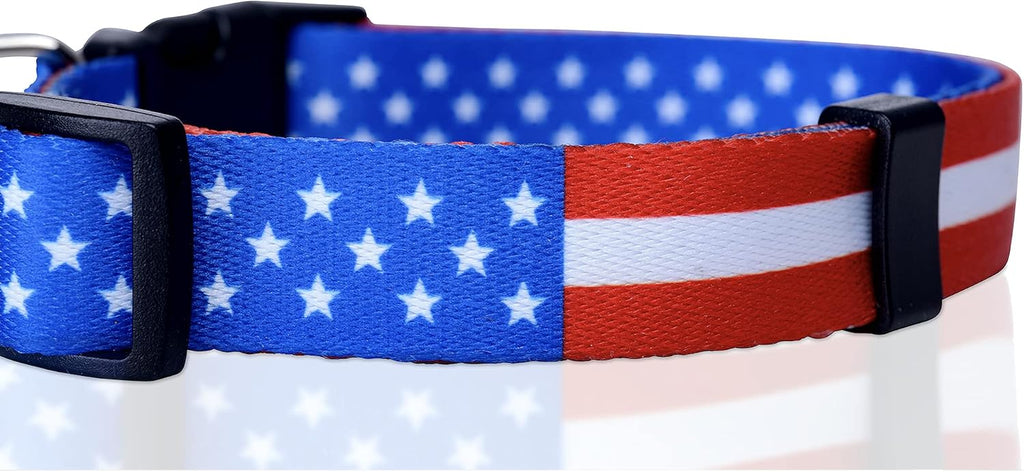 American Flag Dog Collar- Red White and Blue- Patriotic Collars for 4th of July, USA- Adjustable Small, Medium, Large Breed Dogs (Large, Flag I) - view 2