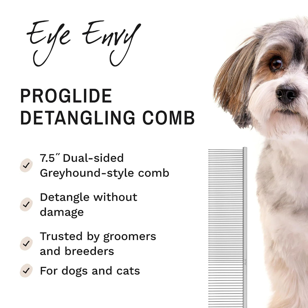 ProGlide Detangling Comb for Dogs and Cats. Dual-sided 7.5” Greyhound-style comb with 30mm rounded teeth. Gentle on your pet, it glides through dense coats without damaging hair or skin. - view 2