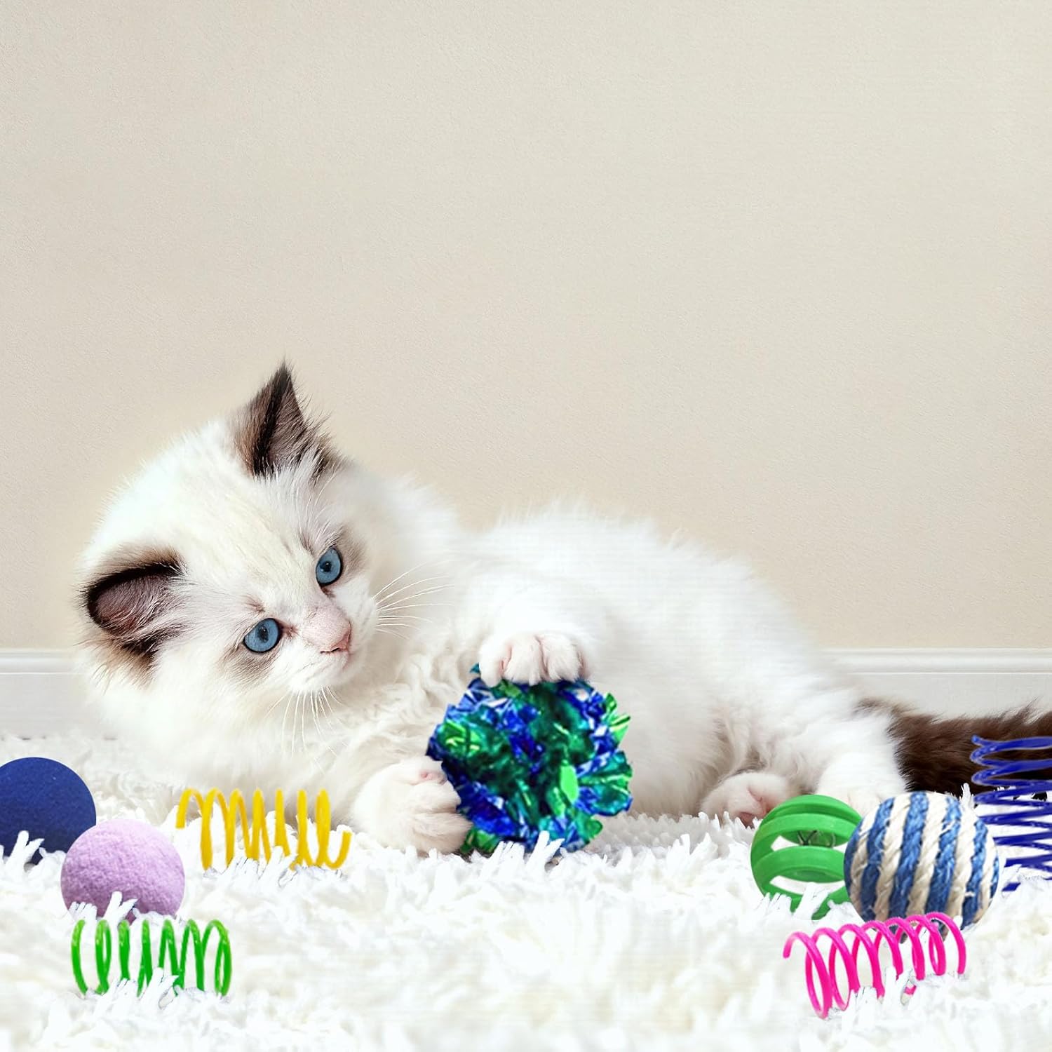 Cat Toys for Indoor Cats, 35 Packs Interactive Cat Toys Set for Kitten | Cat Toy Set with Colorful Spring, Mouse & Bell Ball, Variety Pack for Bored Kittens & Adults Self Play, Cat Toy Bulk - view 4