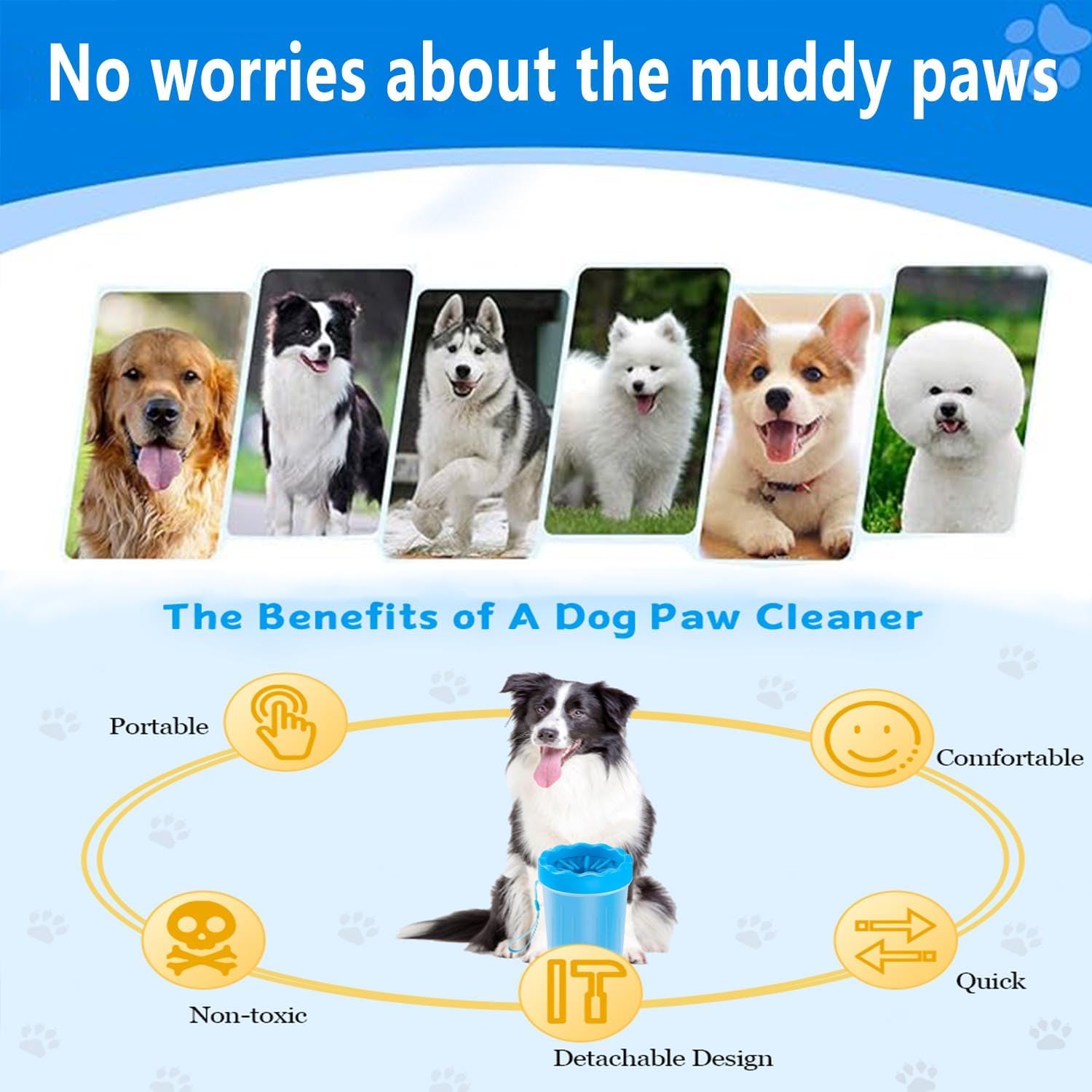 Dog Paw Cleaner,Washer,Pets Foot wash Cup-Pet Foot Cleaner for Small Medium Large Breed Dogs/Cats Pet Clean Paws Miracle Portable Tool(with 1 Towel& 1Brush) Blue - view 5