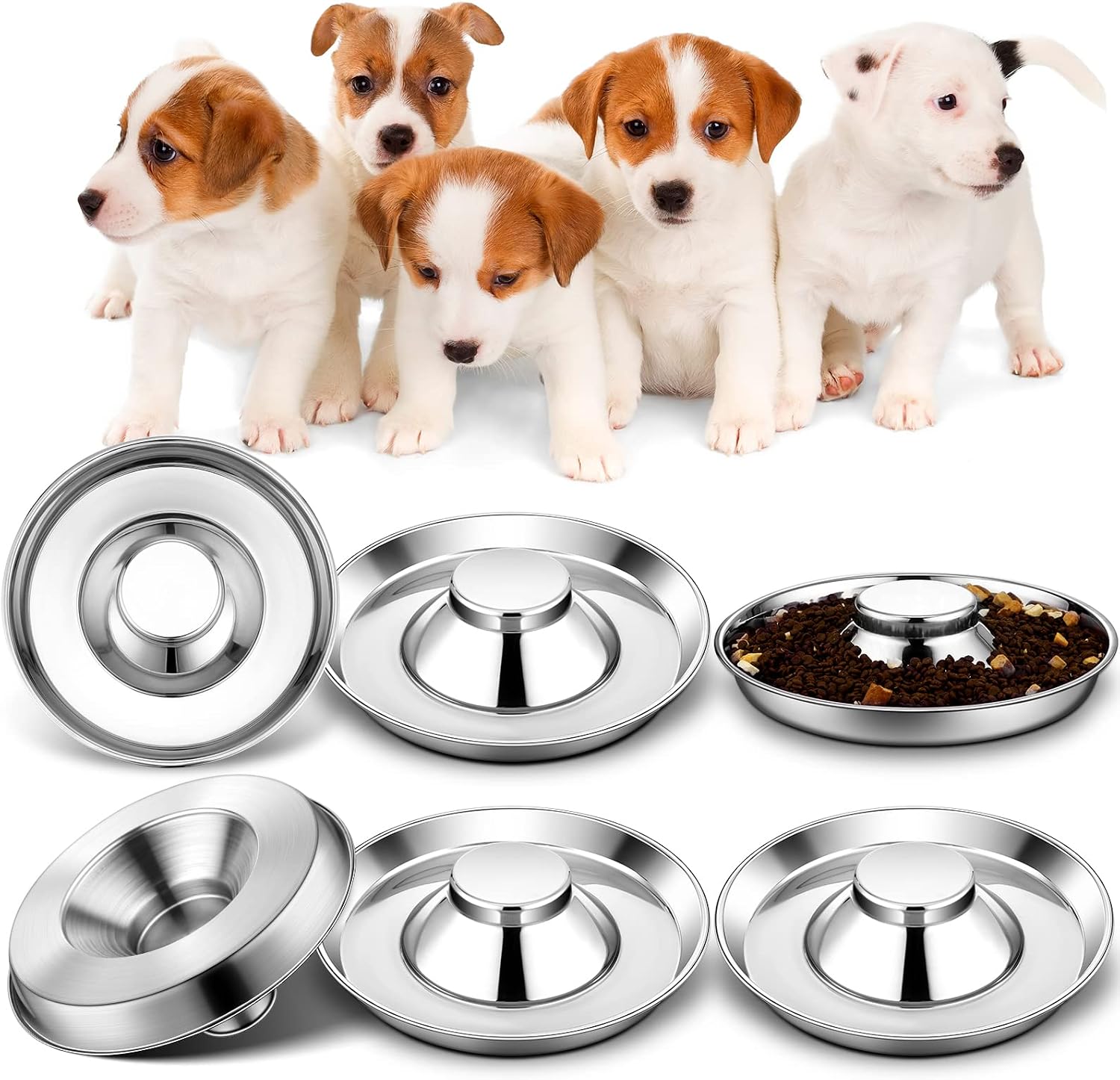 6 Pcs Stainless Steel Puppy Bowls 10.2" Puppy Feeder Dog Water Food Feeding Bowl for Multiple Weaning Small Dogs Cats, Pet Eating at The Same Time, Cylinder Style