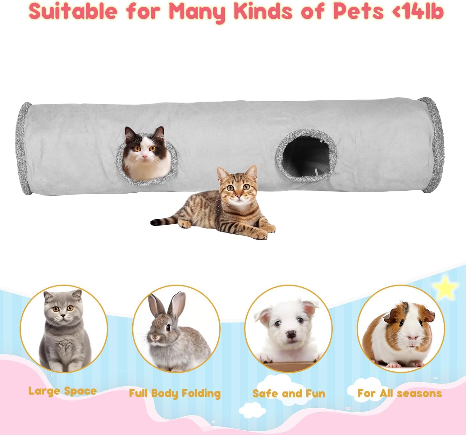 Cat Tunnels for Indoor Cats 51 Inch Collapsible Play Tube Peek Holes Toys | Collapsible cat tunnel play tube peek holes toys indoor active kittens big cats hideout crawl portable easy storage - view 4