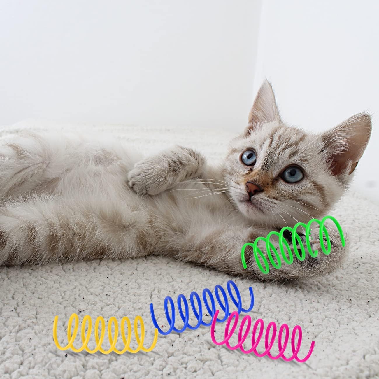 100 Pack Cat Spiral Spring, Cat Toys Spring for Indoor Cats, Plastic Coils Colorful Kitten Interactive Toy for Swatting, Biting, Hunting - view 4