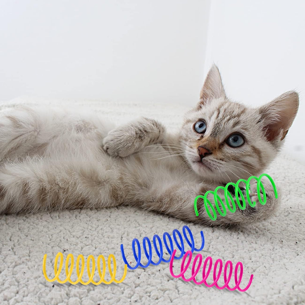 130 Pack Cat Spring Toy, Colorful Interactive Cat Toy Plastic Coil Spiral Springs for Indoor Cats Kitten Swatting, Biting, Hunting - view 6