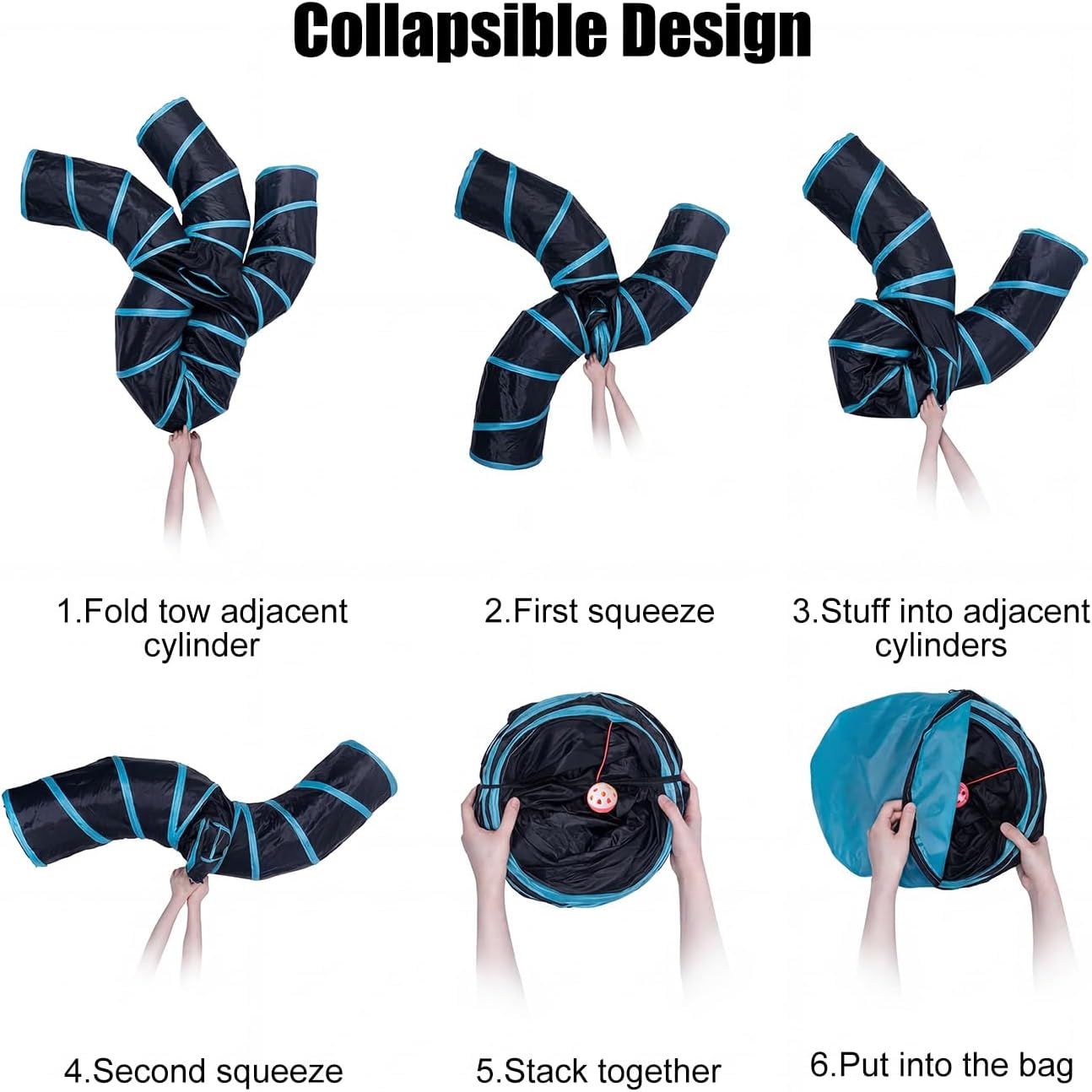 Cat Tunnel for Indoor Cats, 5 Way Cat Tubes and Tunnels Collapsible S-Shape Small Animal Tubes Kitty Tunnels Interactive Maze Cat Toy for Kitten Rabbit Ferret - 5 Way - view 6