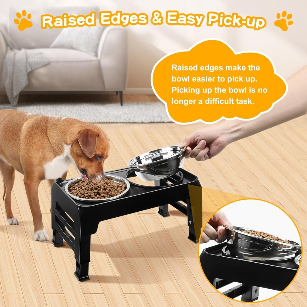 Elevated Dog Bowls for Small Medium Dogs, 3 Height Adjustable Raised Stand with 2 Thick 6" Stainless Steel Food Bowls, Non-Slip Feeder Adjusts to 2.75", 6", 7.5", Black - view 5
