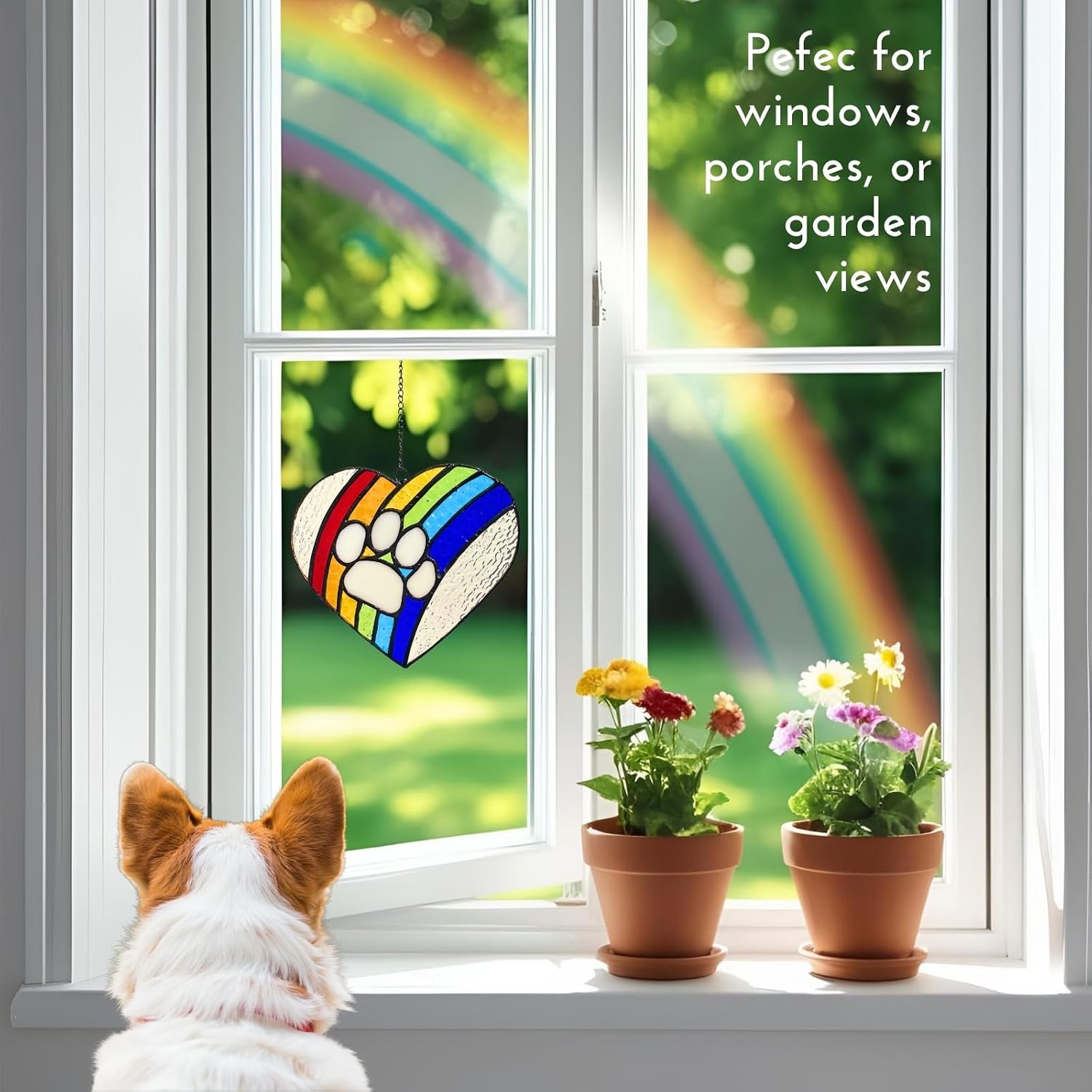 LASTINGTAILS Stained Glass Rainbow Bridge Dog Memorial Gifts, Heart Paw Print Suncatcher, Pet Remembrance for Pet Lovers - view 7