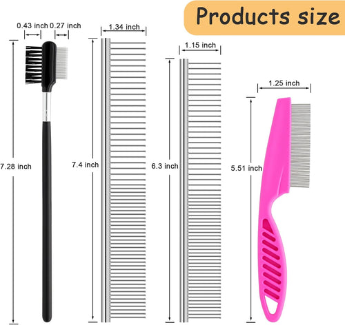 10 Pack Flea Comb for Dogs Cats, Stainless Steel Grooming Combs | Eye Comb for Pets, Tear Stain Remover with Rounded Teeth - view 2
