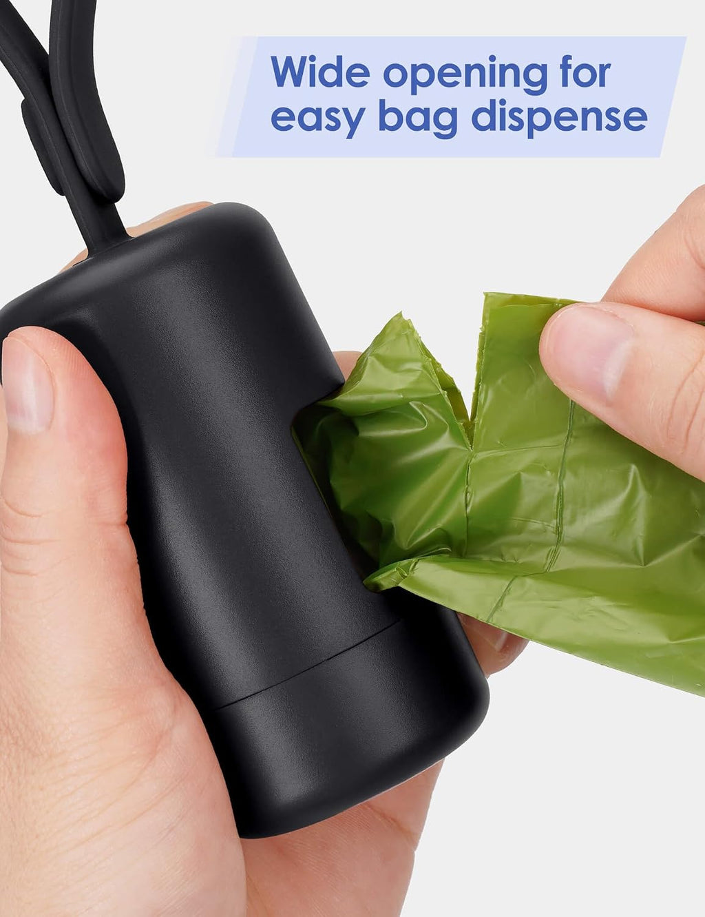 Dog Poop Bag Holder with Used Bag Hook(Black) | Silicone Strap Fits Any Leash, Large Opening for Easy Dispensing with 1 Bonus Roll of Waste Bags - view 5