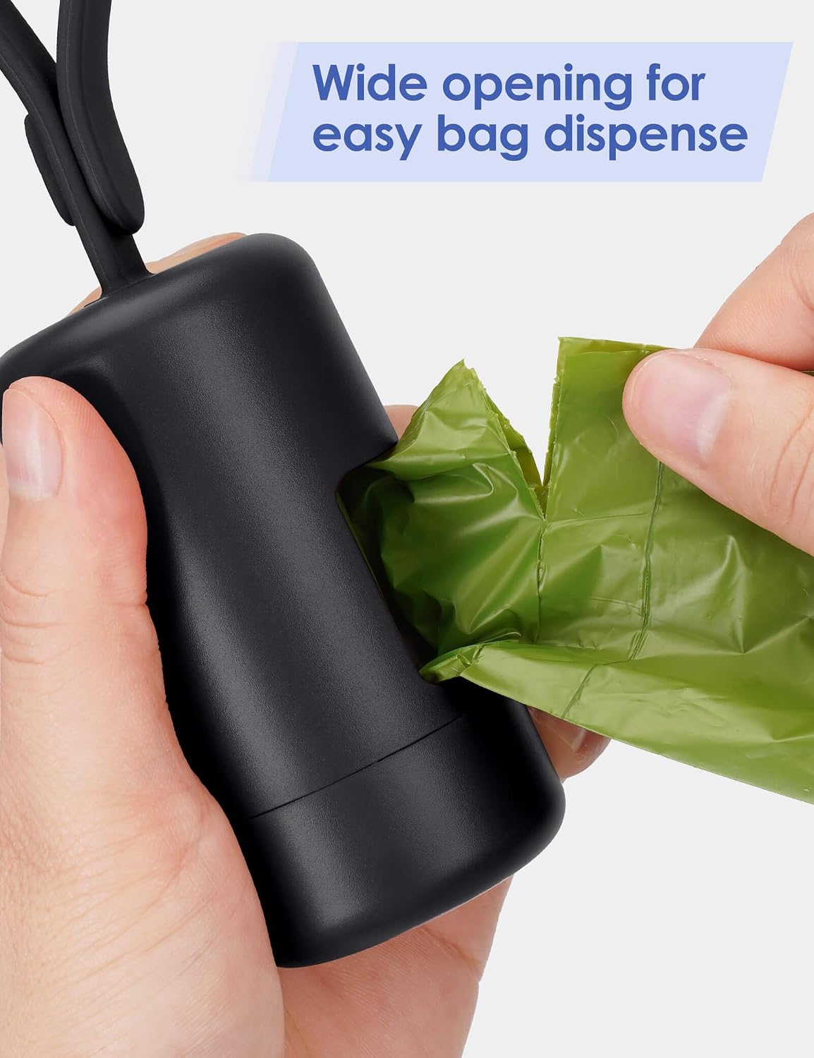 Dog Poop Bag Holder with Used Bag Hook(Black) | Silicone Strap Fits Any Leash, Large Opening for Easy Dispensing with 1 Bonus Roll of Waste Bags - view 5