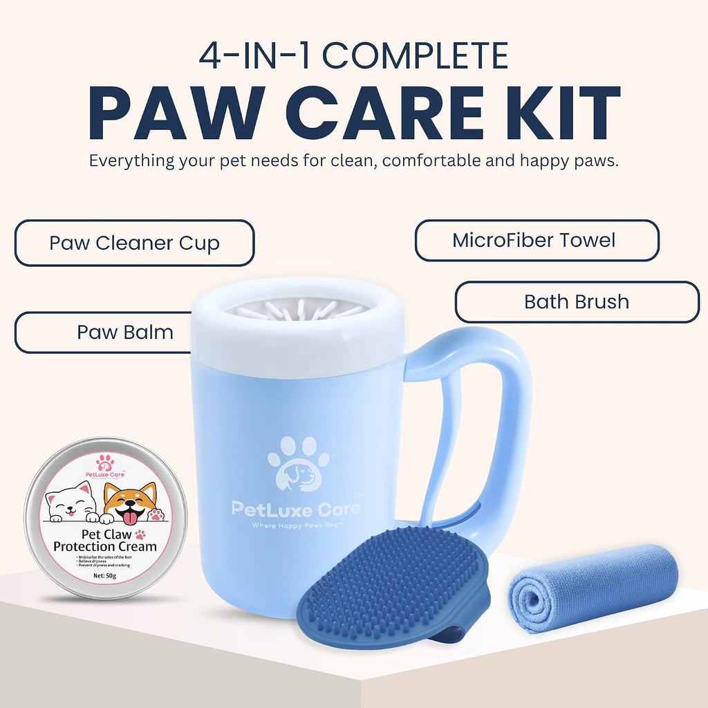 Dog Paw Cleaner, Paw Washer Cup with Soft Silicone Bristles, Portable Dog Foot Washer, 4-in-1 Paw Cleaner Kit with Paw Balm, Microfiber Towel & Grooming Brush (Blue, Medium) - view 2
