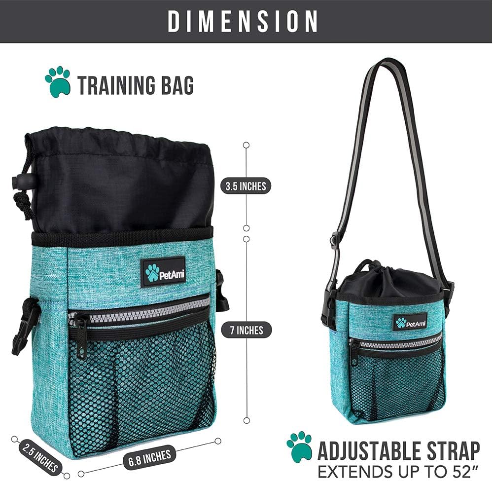 Dog Treat Pouch | Dog Training Pouch Bag with Waist Shoulder Strap, Poop Bag Dispenser | Treat Training Bag for Treats, Kibbles, Pet Toys | 3 Ways to Wear (Turquoise) | No bowl included - view 6