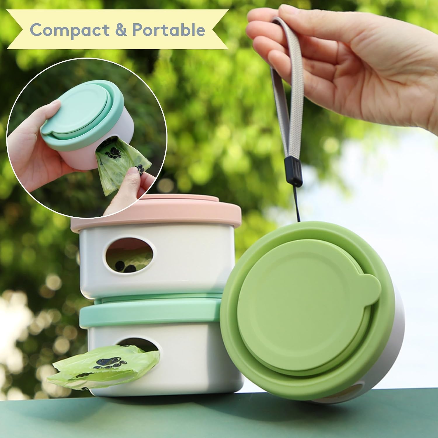 3-in-1 portable pet food container for puppies and small breeds, comes with a silicone water bowl and poop bag dispenser in one, glacier - view 7