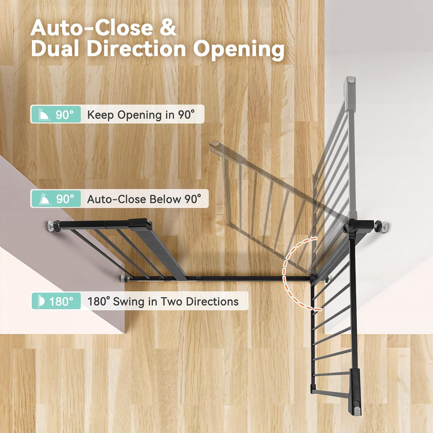36" Extra Tall Baby Gate for Stairs, Fits 29.5" to 48.8" Openings | Auto Close Extra Wide Dog Gate for House, Pressure Mounted Easy Walk Through Pet Gate with Door, Black - view 4