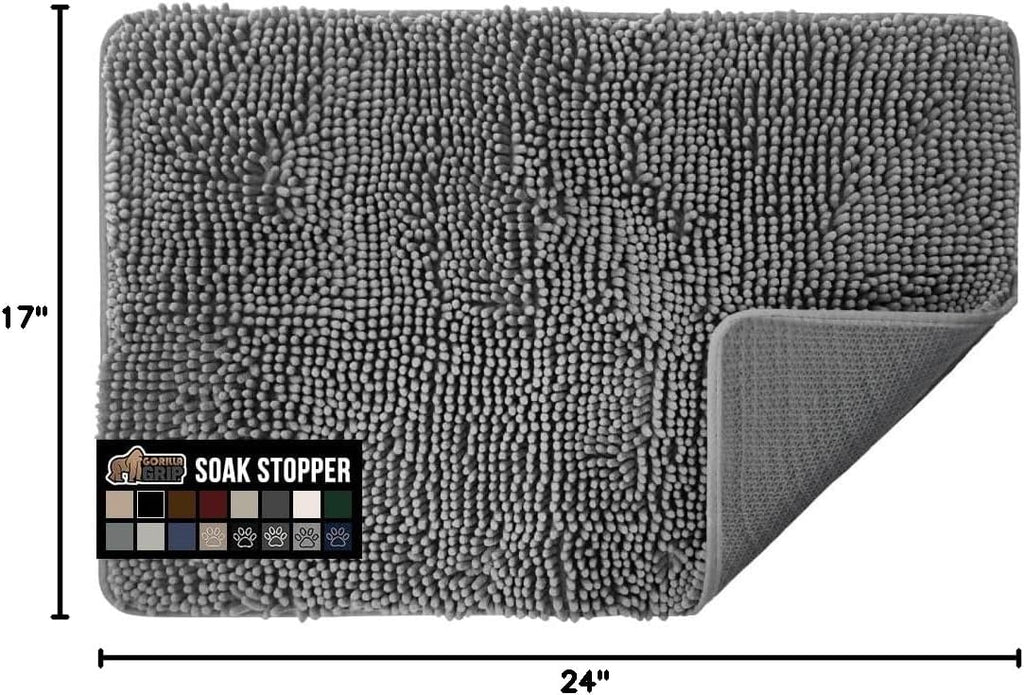 Dog door mat, machine washable rug absorbent doormat captures moisture mud dirt, quick dry soft chenille entryway rugs indoor entrance mats for dog paws, 24x17 grey - view 2
