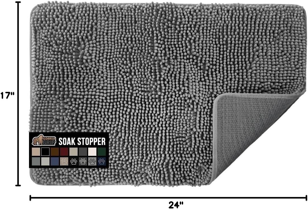 Dog door mat, machine washable rug absorbent doormat captures moisture mud dirt, quick dry soft chenille entryway rugs indoor entrance mats for dog paws, 24x17 grey - view 2