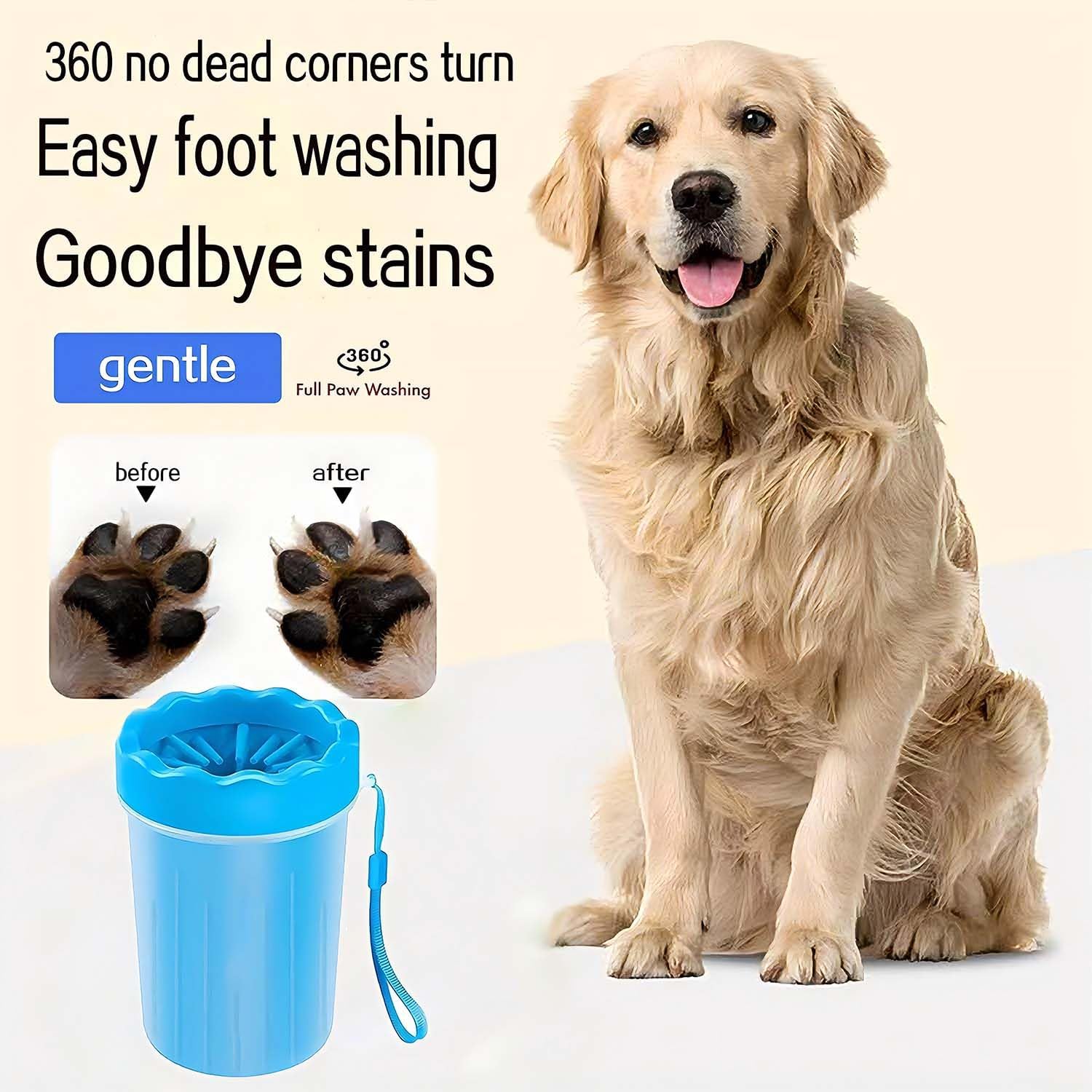 Dog Paw Cleaner,Washer,Pets Foot wash Cup-Pet Foot Cleaner for Small Medium Large Breed Dogs/Cats Pet Clean Paws Miracle Portable Tool(with 1 Towel& 1Brush) Blue - view 3