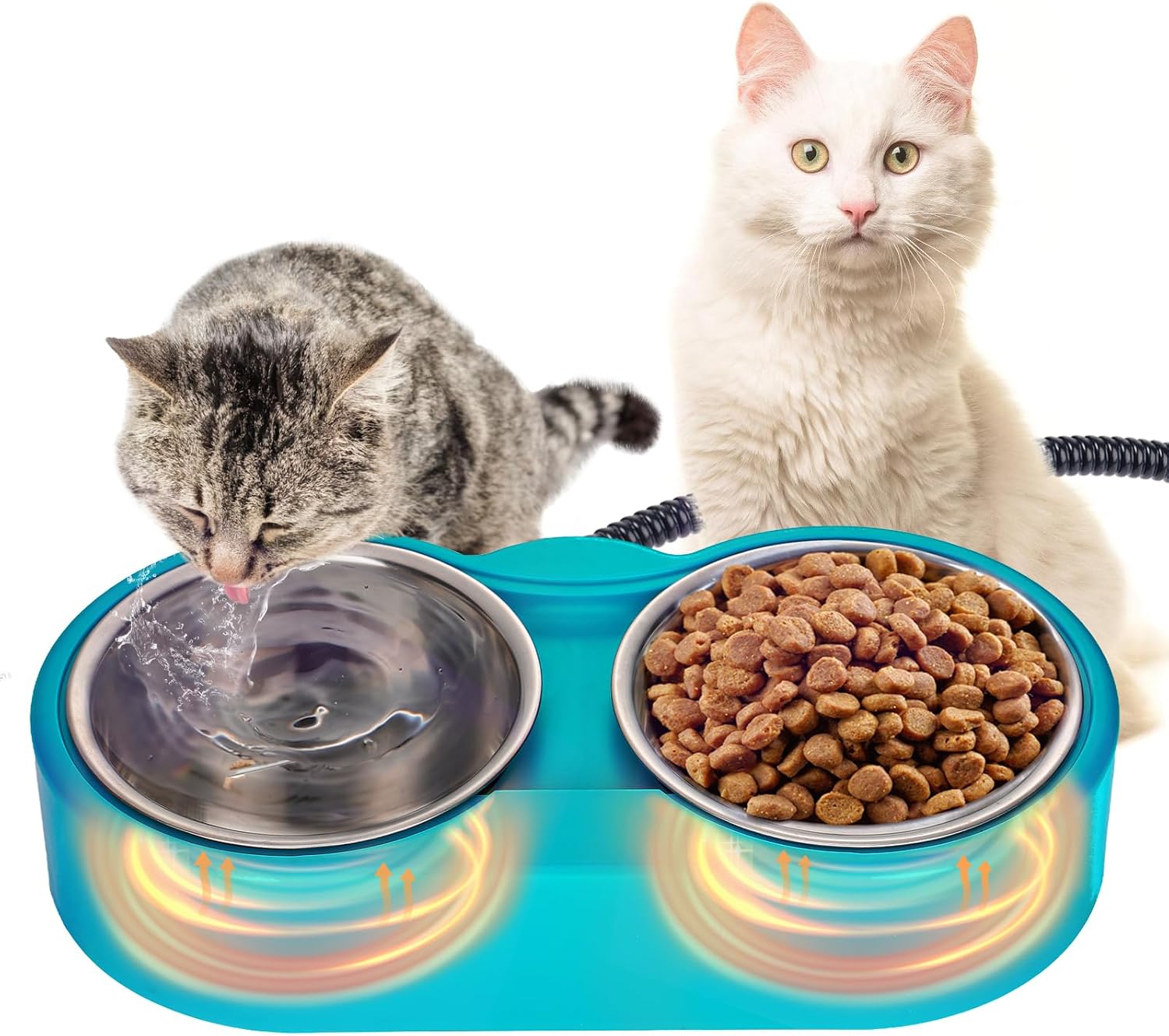 ​Heated Water Bowl for Cats - 48Oz Outdoor Heated Pet Dog Bowl with 2 Stainless Steel Bowl, Thermostatic Control for Keeping Water and Food from Freezing in Winter Cat Gifts