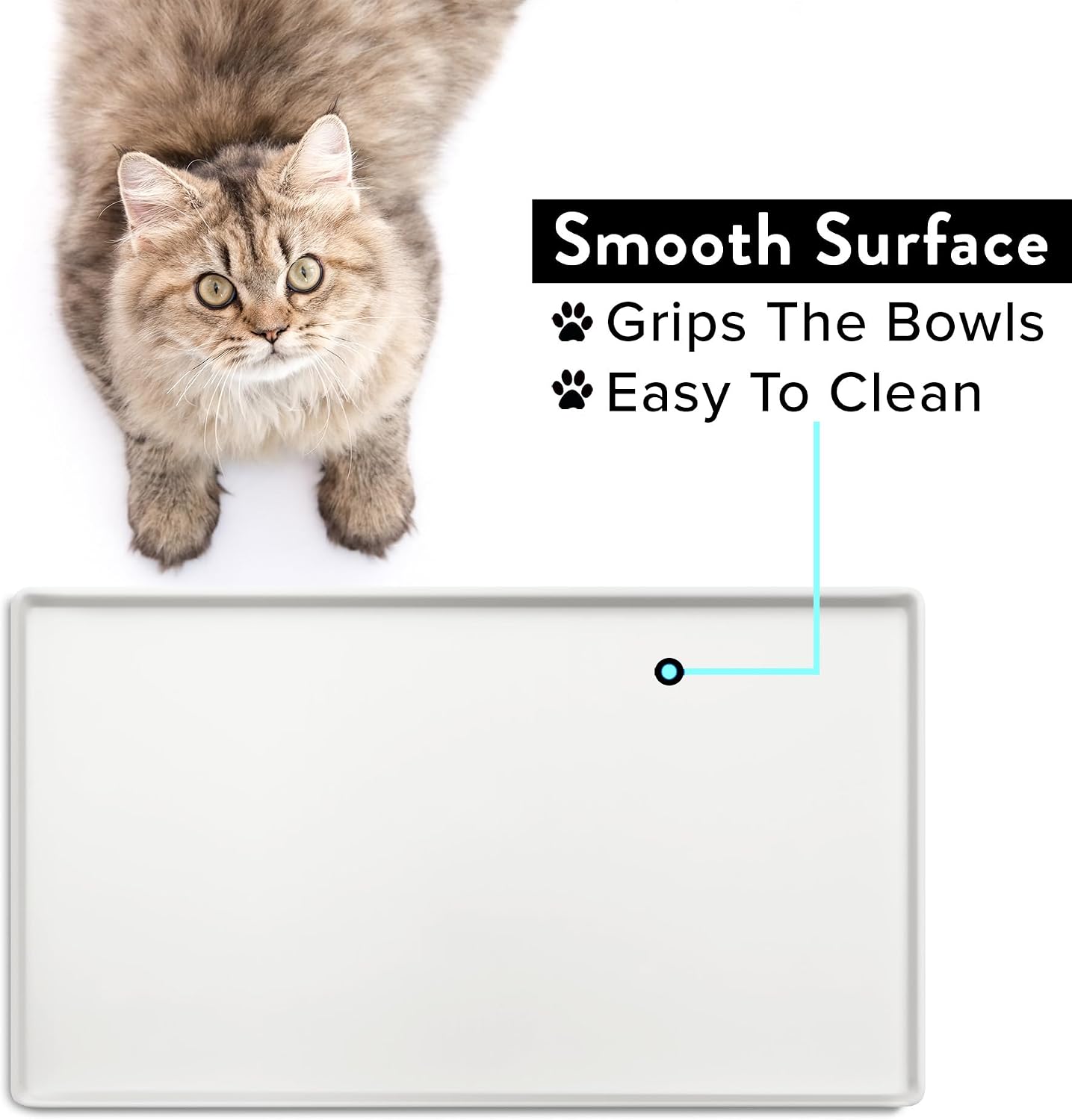 Cat Food Mat, Small & Large Pet Placemat, 100% Waterproof Cat Feeding Mat, Silicone Mats for Cats Bowls, Non-Slip Mats for Pet Food and Water Bowl or Fountain (Large, Marshmallow) - view 4