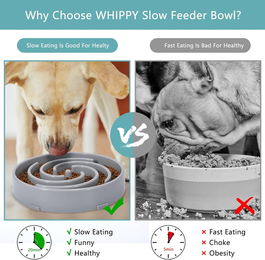 Slow feeder large dog bowls for large medium dog non slip maze puzzle bowl pet slower food feeding dishes interactive bloat stop dog bowl preventing choking healthy dog bowl, light gray - view 7