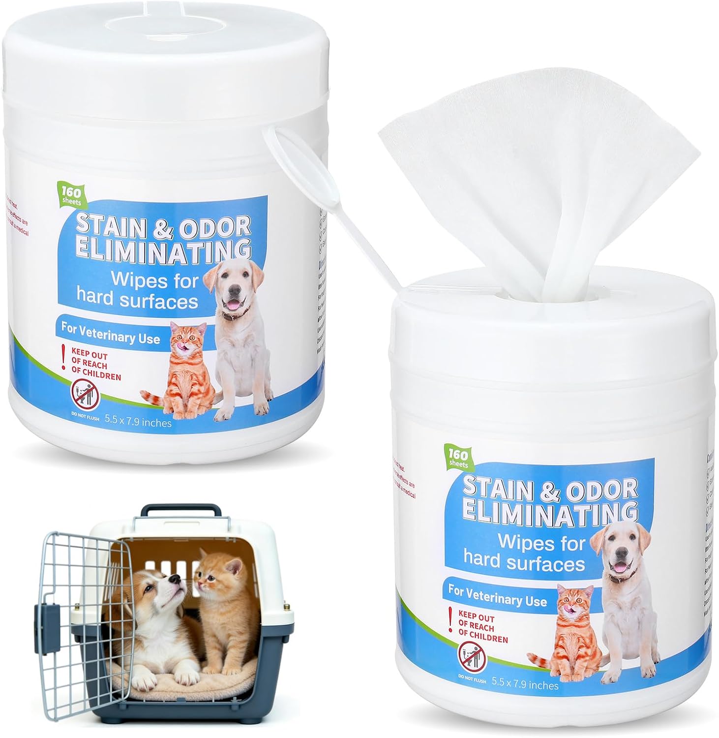 2 Pack/ 320 Count Litter Box Scrubbing Wipes, Cat Litter Box Cleaning Wipes, Unscented Cleaner & Deodorizer Canister Pet Urine Floor Cleaner Wipe for Kennels Pet Cleaning Supplies
