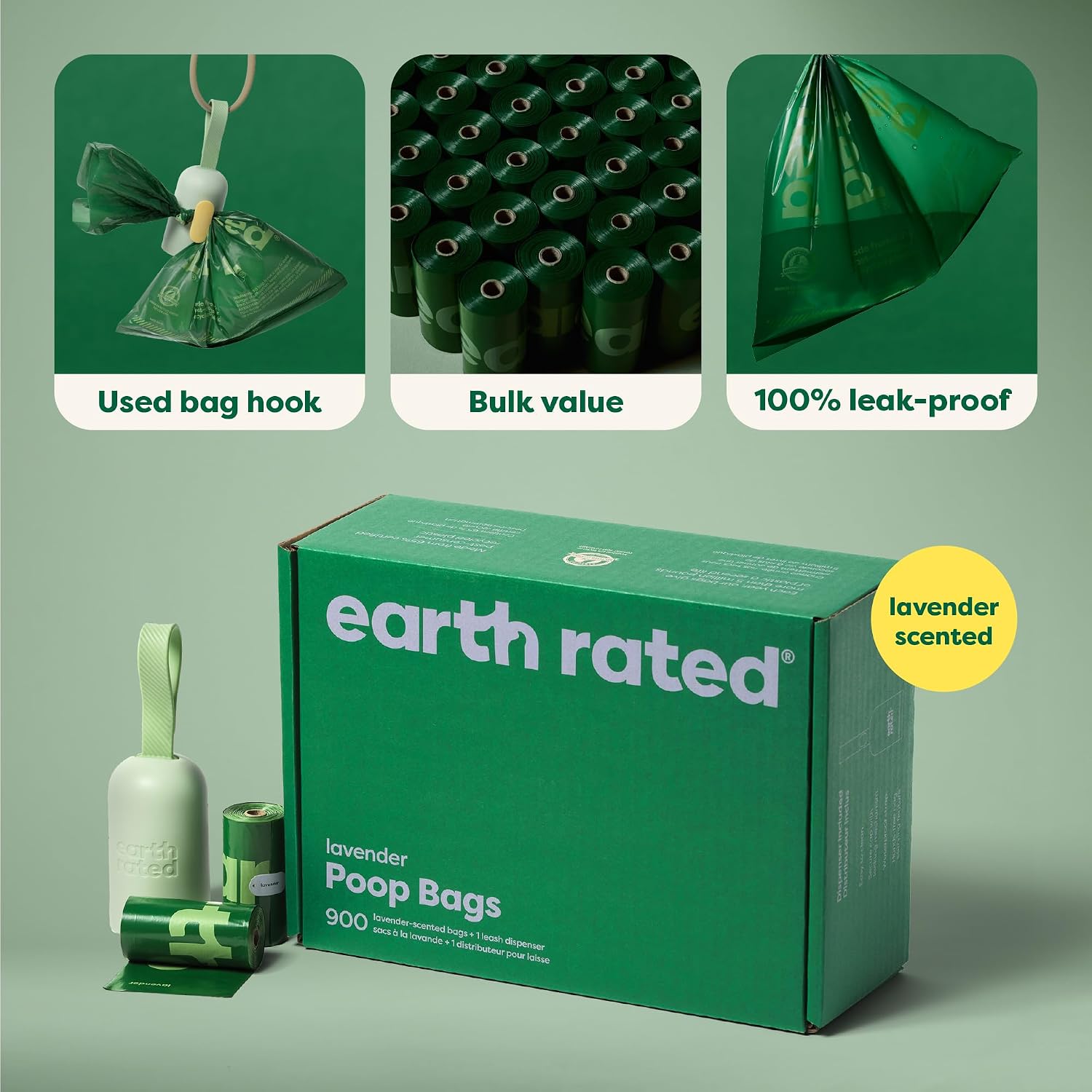 Dog Poop Bag Holder, 1 Dispenser and 900 Bags, Lavender | Durable and Guaranteed Leakproof Poop Bags - view 6