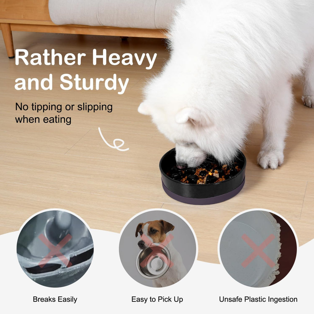 Ceramic Slow Feeder Dog Bowls for Medium Large Breed | Slow Feeding Dog Bowl, Dogs Food Bowls for Fast Eaters, Puzzle Dogs Food Bowl with Silicone Base, Maze Black - view 2