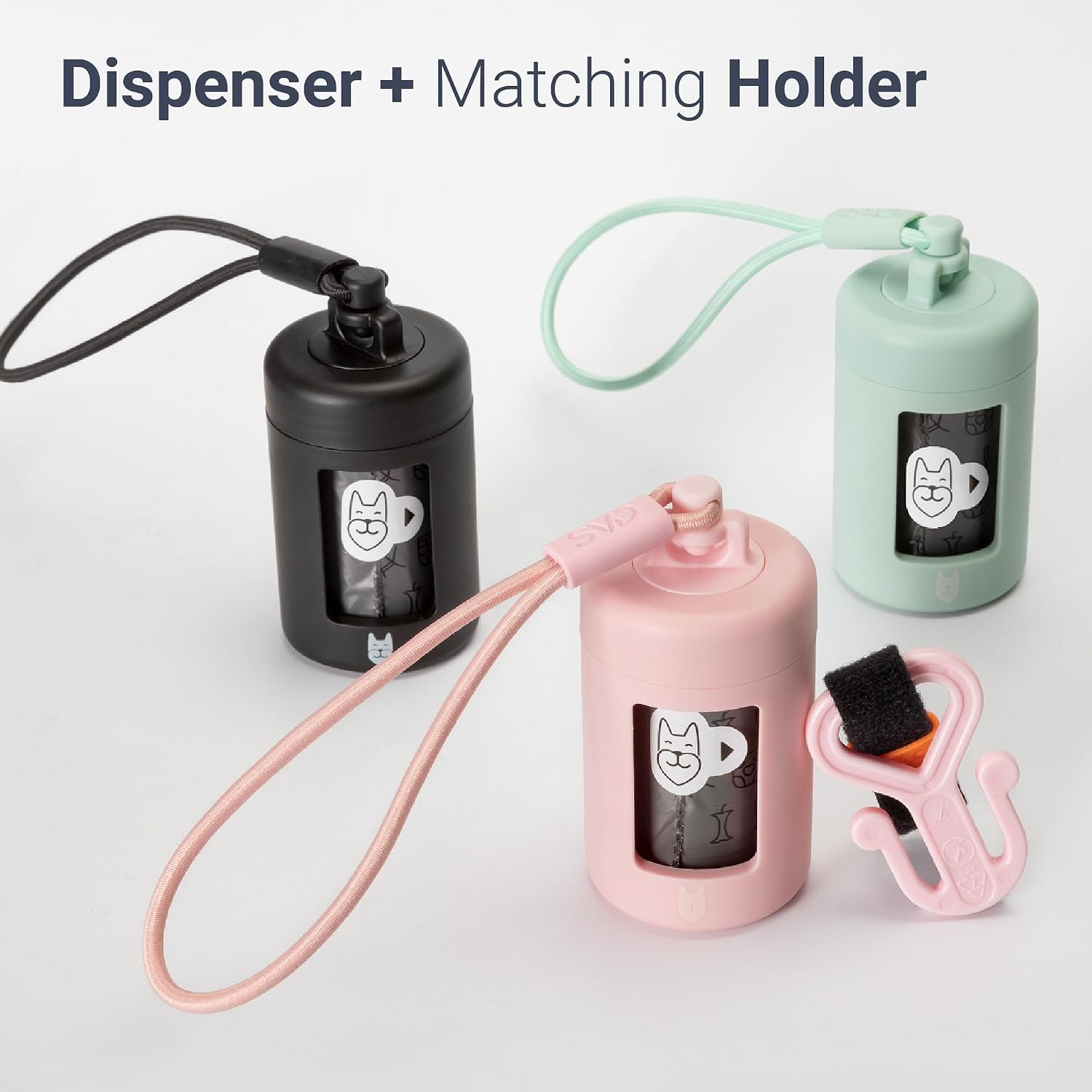 Retractable Dog Poop Bag Dispenser and Waste Bag Holder Kit - Pink | Lightweight, Stretchy Strap Fits Any Dog Leash, Leak-Proof Bag Starter Roll Included, Dog Essentials for Walking and Travel - view 5