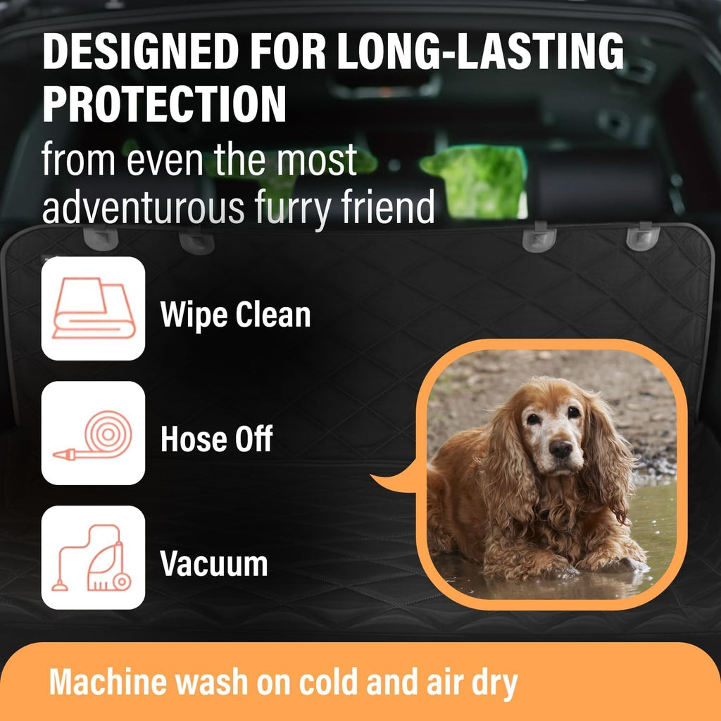 Cargo liner for dogs, durable non slip vehicle seat cover, protects against dirt & fur, pet cargo liner for SUV & trucks, large size trunk cover for dogs universal fit - black - view 6