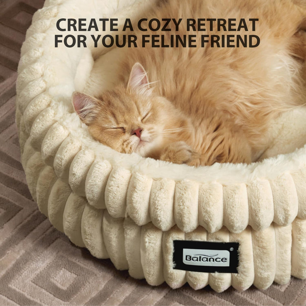 Cat Bed Kitten Bed, Washable Round Cat Beds for Indoor Cats,Super Soft Plush Faux Fur Pet Bed for Puppy and Kitten with Anti-Slip Bottom - view 6