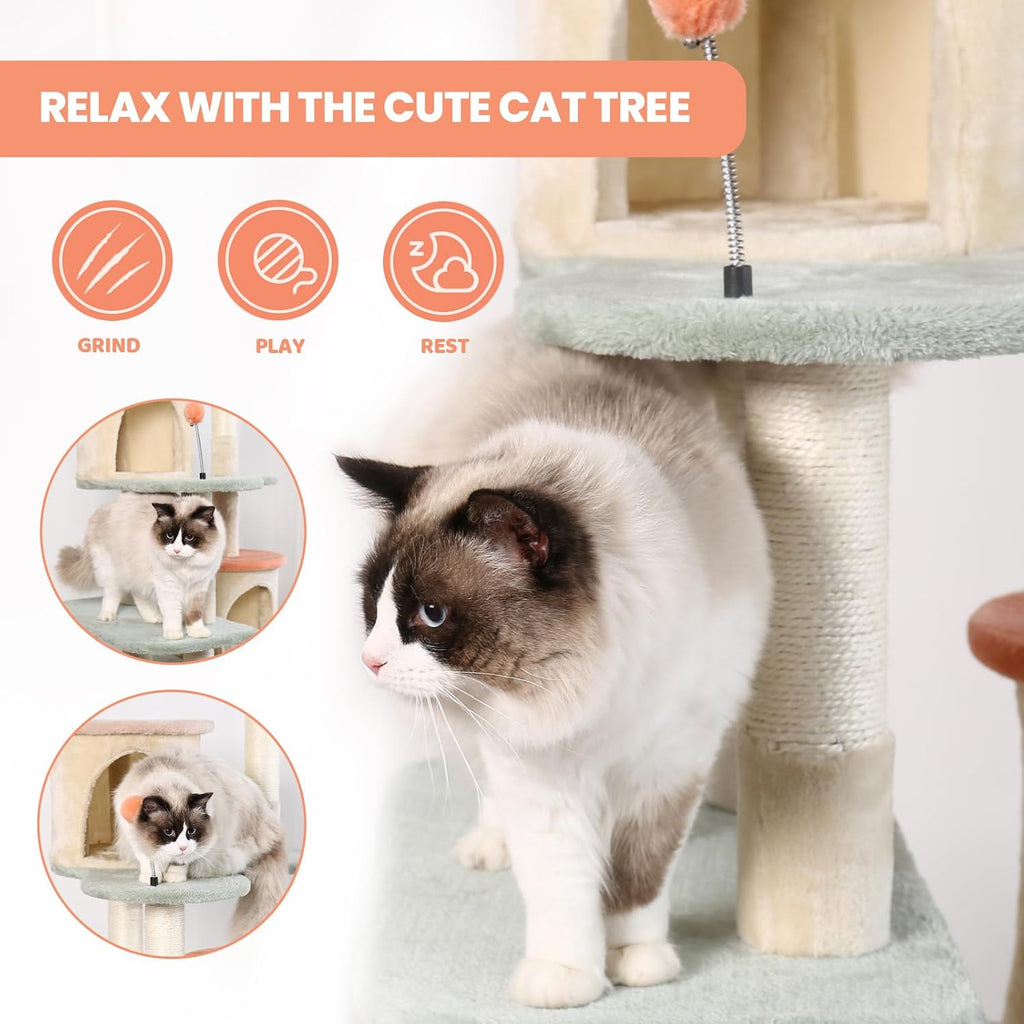 63-inch Cat Tree for Large Cats, Multi-Level Flower Tower with Condo, Sisal Scratching Posts & Toy Balls, Sturdy & Safe Indoor Playhouse - view 4
