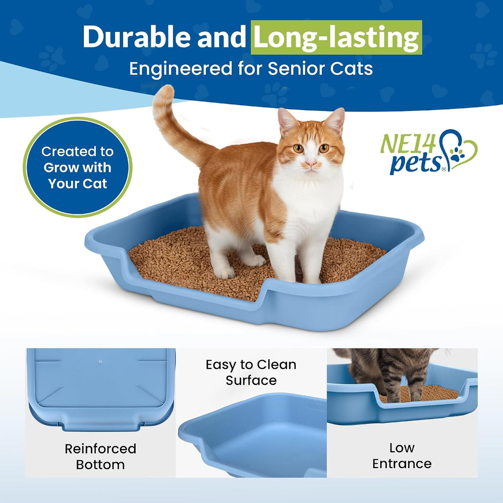 Senior cat litter box, large litter pan, little boy blue | open top low entrance kitty litter box, lightweight low entry litters box, durable design for easy cleaning, made in USA - view 5